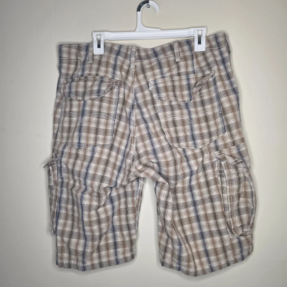 Levi's White Tab Plaid Cargo 100% Cotton Shorts Size 36 - Picture 4 of 9
